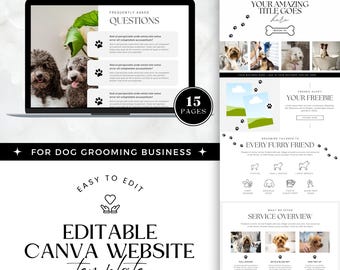 Dog Grooming Website Template, Editable Canva Website for Dog Groomers, Pet Salon Landing Page, Easy to Edit, Groomer Sales Page, Minimal