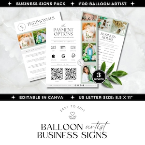 Ballon Business Marketing, Ballon Künstler Schilder, Scan-to-Pay, Kundenmeinungen und Geschäftszeiten Schild, Ballongirlande & Bogen, bearbeitbar in Canva