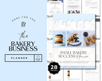 Home bakery business planner, Baker business plan template, startup organiser, small business, blue dripping, editable Canva template