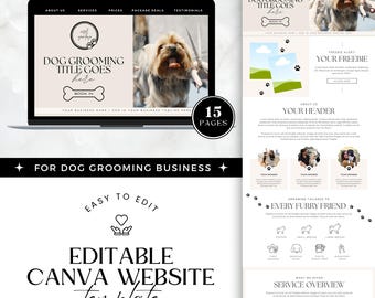 Dog Grooming Website Template, Editable Canva Website for Dog Groomers, Pet Salon Landing Page, Easy to Edit, Groomer Sales Page, Beige