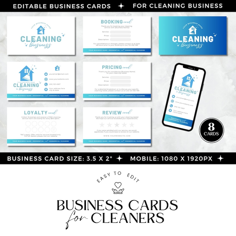 Cleaning Service Logo Business Cards, Cleaner Business Bundle ...