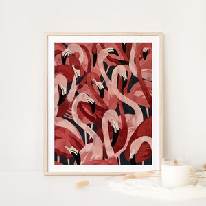 Flamingo Wall Art, Flamingo Print, Flamingo Art, Flamingo Decor, Whimsical Bird Wall Art, Tropical Bird Art, Instant Digital Download