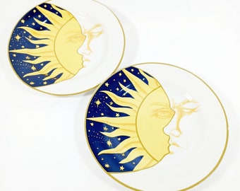 Set of 2 Sun Moon Stars Celestial Plates, Vintage plates 8'', Plates set, Collectible plates 1993
