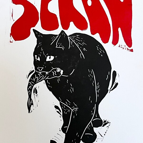 Lino print - Cat Scran