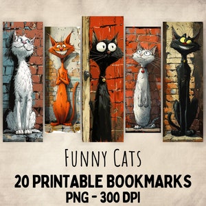 20 Funny Cats Bookmark Printables, High Quality Watercolor Cartoon Kittens Caricature, Card Making, Digital Print, Commercial Use, Download