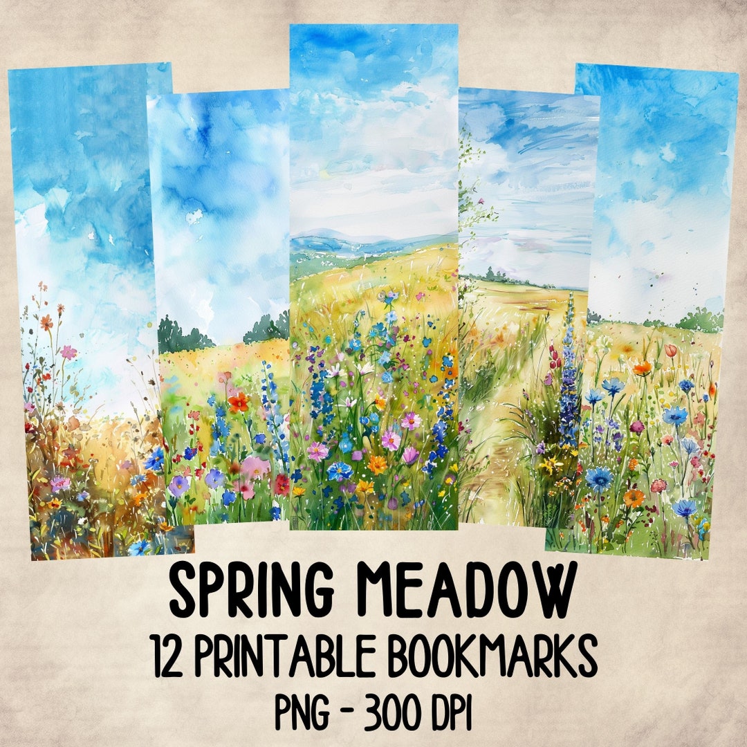 Watercolor Spring Meadow Bookmarks: Floral Field Printables (digital ...