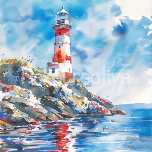 Watercolor Lighthouse Art Prints: Summer Sea Designs (digital Download ...