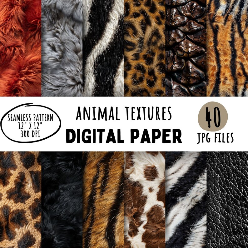 40 Animal Textures, Realistic Animal Fur Digital Papers, Watercolor ...