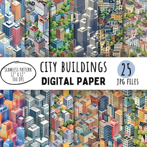 25 City Buildings Digital Papers, Watercolor  Background, Pattern Digital Paper Pack,  Commercial Use, Instant Download