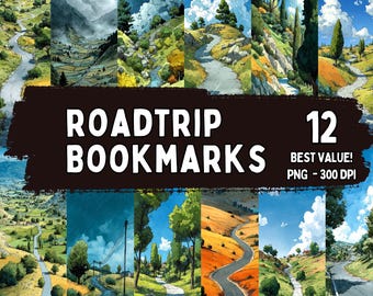 Roadtrip Bookmark Clipart 12 PNG, Printable Cartoon Car Highway Clipart Reading Material