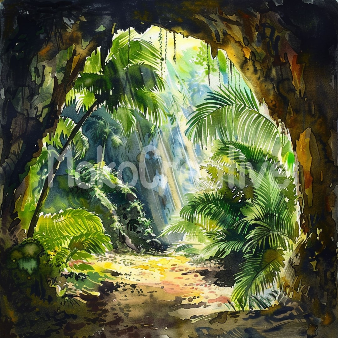 14 High Quality Jungle Cave Designs, Watercolor Tropical Rainforest