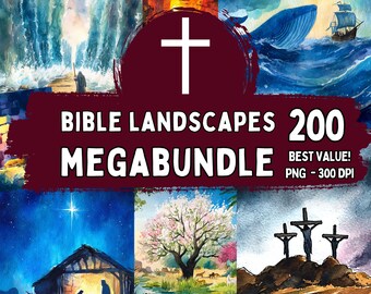Bible Scenes Megabundle, Watercolor Biblical Landscapes, Bookmark Clipart, New Testament Jesus Christ