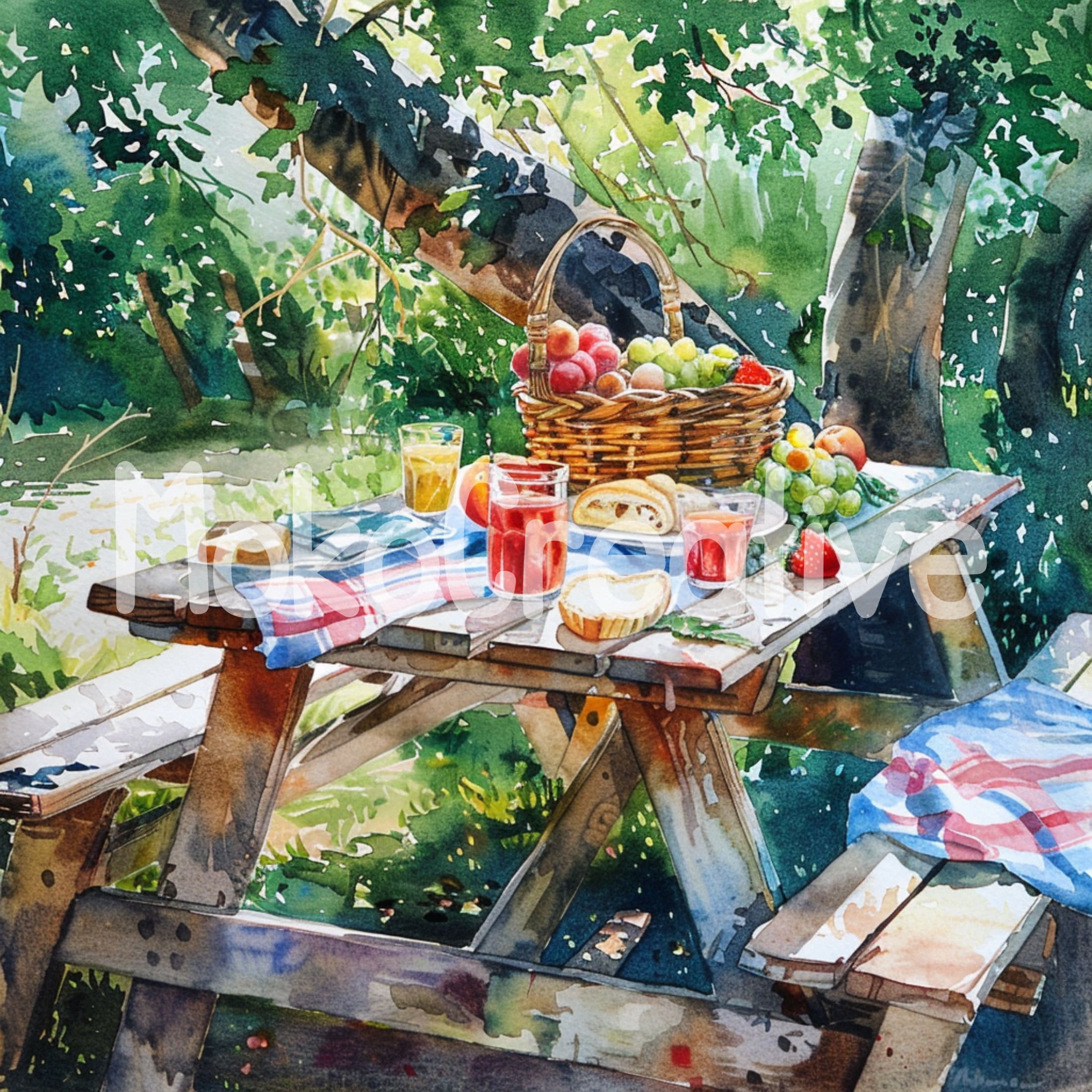 12 High Quality Picnic Table Designs, Watercolor Morning Breakfast Wall ...