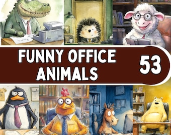 Funny Office Animal Clipart 53 PNG, Watercolor Business Animal Illustration, Office Humor Art