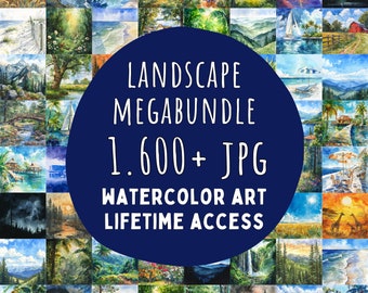 Watercolor Landscape Clipart Megabundle: 1600+ Nature Backgrounds (Commercial Use) (Instant Download)