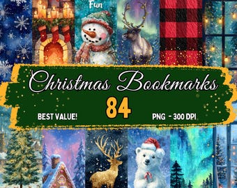 Christmas Bookmarks Bundle – 84 PNG Holiday Clipart, Winter Reading, Festive Gifts