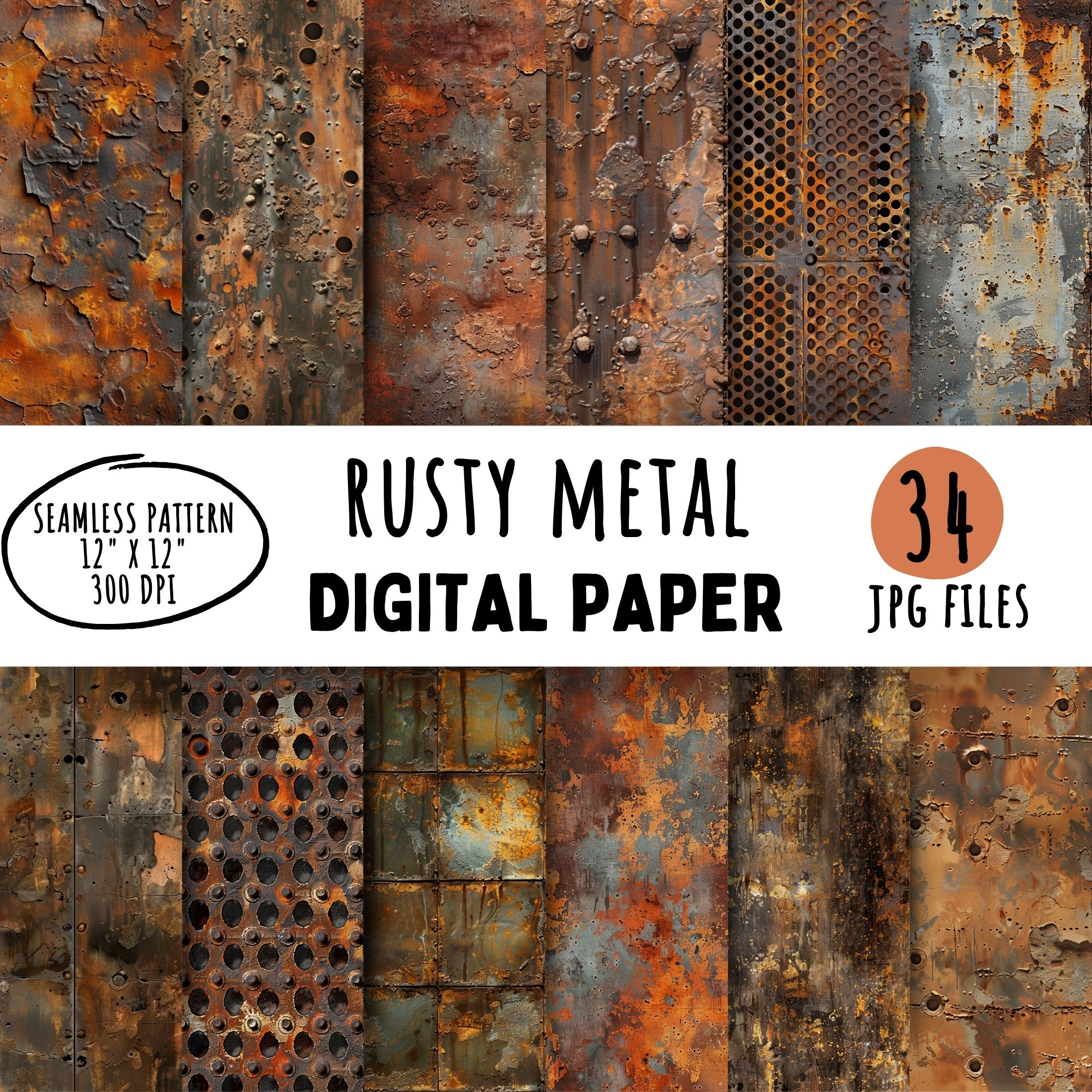 Rusty Metal Texture Digital Paper: Seamless Steel Patterns (Digital Download)