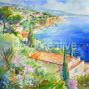 11 disegni di alta qualità della costa francese, arte murale estiva dell'oceano in acquerello, creazione di biglietti per barche, stampa digitale, uso commerciale, download immediato