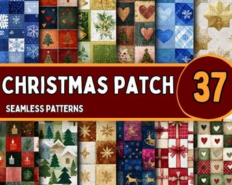 Christmas Patchwork Pattern 37 PNG, Seamless Textile Holiday Background, Cozy Fabric Quilt Design
