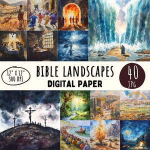 Aquarell Bibel Landschaften 40 Jpg Clipart, altes und neues Testament Jesus Christus, Christentum Digital Print Kommerzielle Nutzung, Instant Download