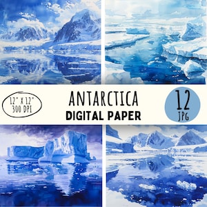 12 dessins de paysages de l'Antarctique de haute qualité, aquarelle hiver arctique, pôle Nord, impression numérique à froid artisanat usage Commercial téléchargement immédiat