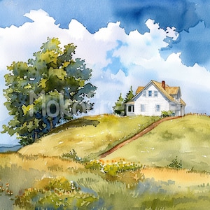 水彩画 村の風景 金色フレーム 水彩画 村の風景 金色フレーム Watercolor painting garden in