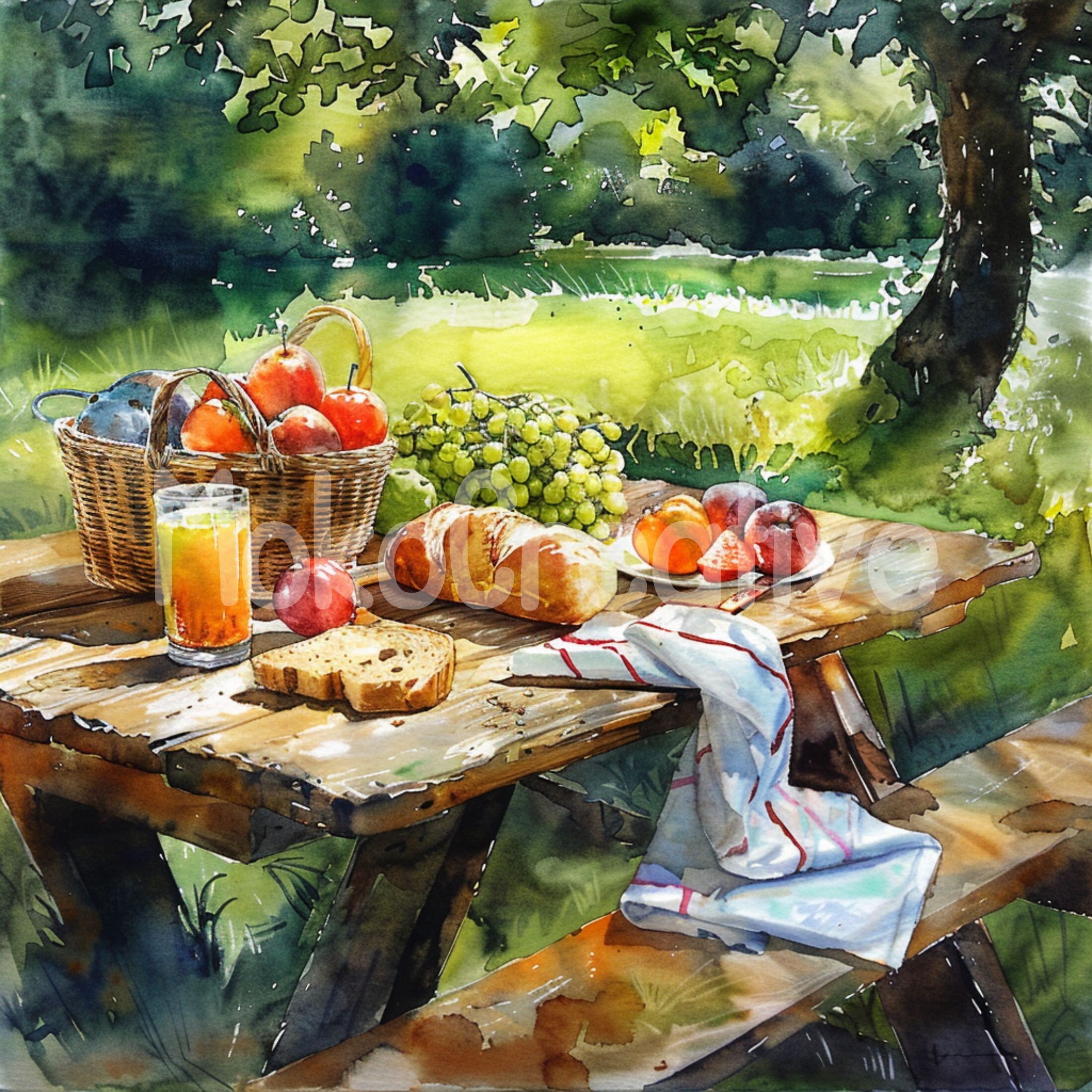 12 High Quality Picnic Table Designs, Watercolor Morning Breakfast Wall ...