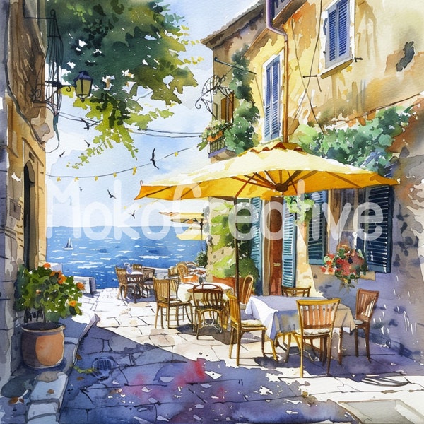 12 High Quality Italian Café Designs JPG, Watercolor Summer Italy Wall Art, Card Making, Digital Print, Commercial Use, Instant Download
