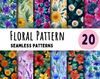 Pakket digitaal bloemenpapier: roze roos en lavendel aquarelpatronen (commercieel gebruik, direct downloaden)