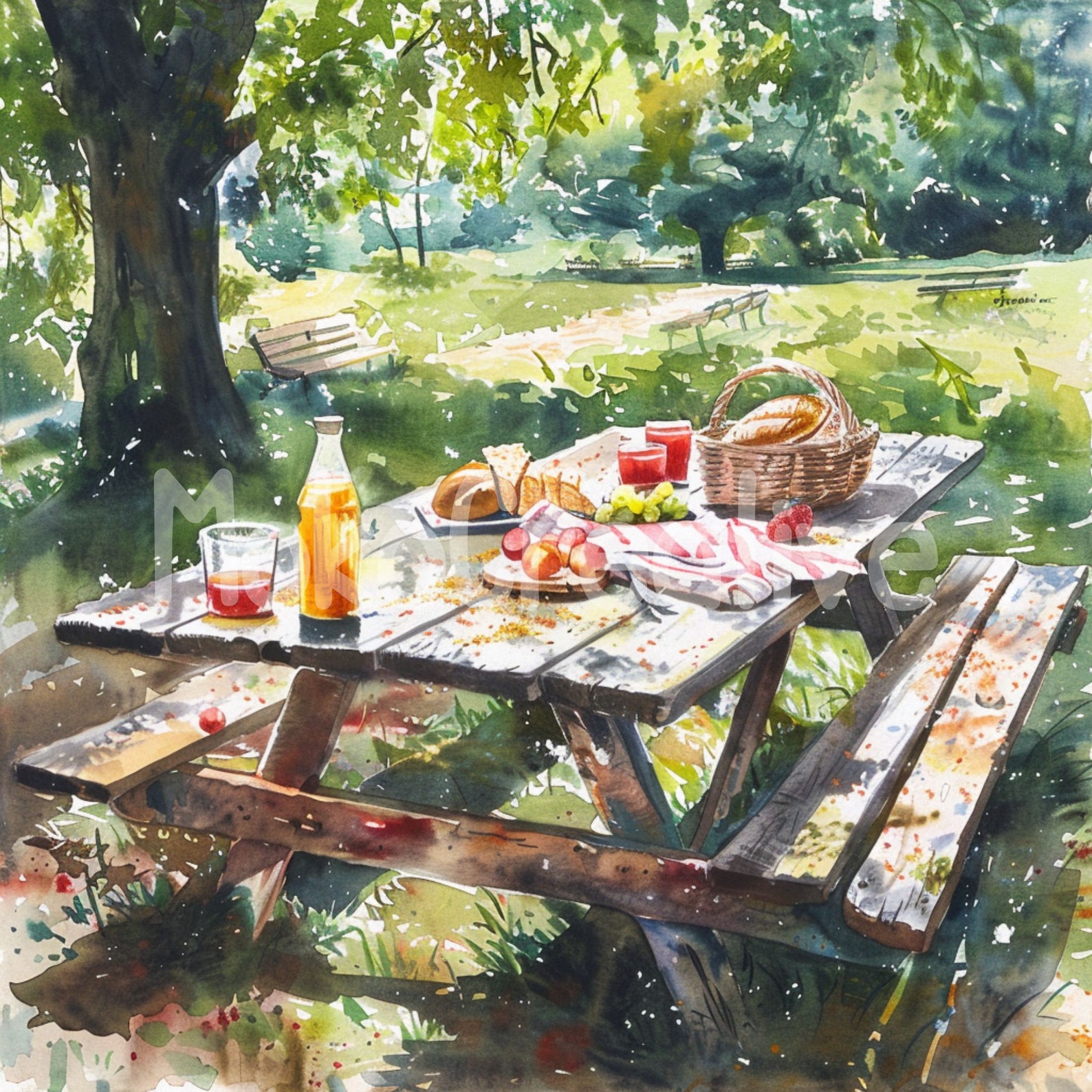 12 High Quality Picnic Table Designs, Watercolor Morning Breakfast Wall ...