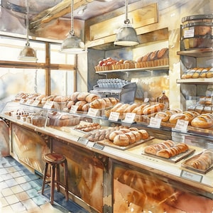 13 oude bakkerijontwerpen van hoge kwaliteit, aquarel banketbakkerij, brood, kunst aan de muur, kaarten maken, digitale print, commercieel gebruik direct downloaden