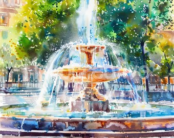 絵画 water fountain Cascading Fountain Summer Garden Painting by Irina