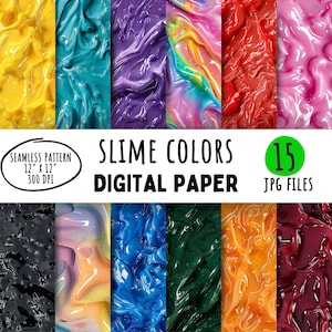 15 carte digitali Slime Colors, sfondo colorato cremoso, motivo luminoso, vibrante, confezione di carta digitale, uso commerciale, download immediato