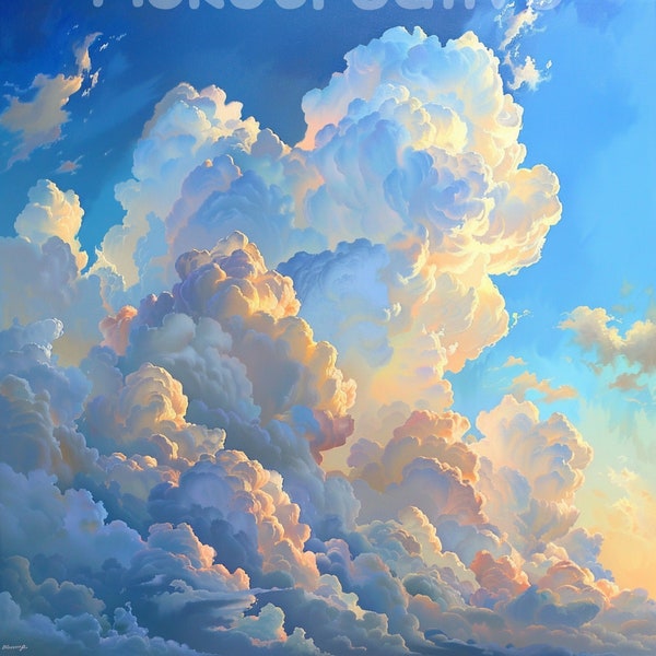 16 High Quality Summer Clouds Designs JPG, Oil Painting Majestic Cloud Wall Art, Card Making, Digital, Commercial Use, Instant Download