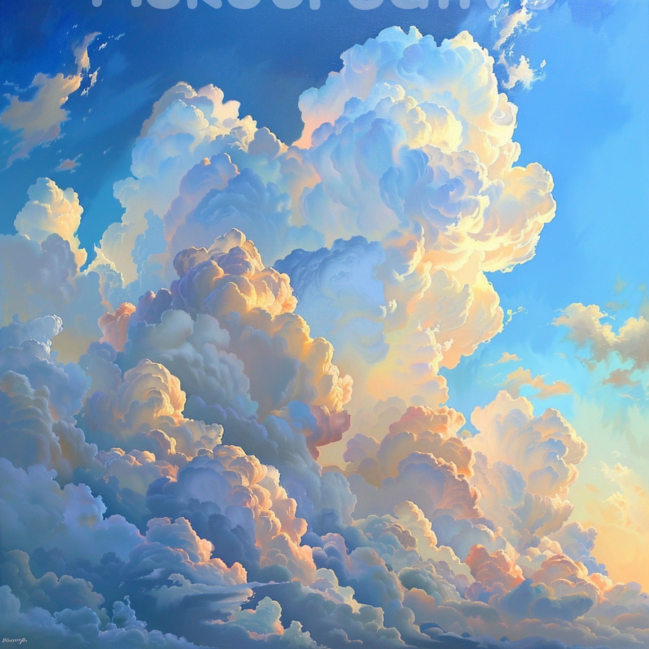 Zomerwolken-olieverfschilderij: majestueuze muurkunst wolk (digitale download)