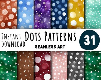 Watercolor Dots Digital Paper: Seamless Nursery Patterns (Commercial Use, Instant Download)