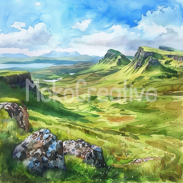 10 High Quality Scottish Highlands Designs, Watercolor Isle of Skye, Wall Art, Card Making, Digital Print, Commercial Use, Instant Download