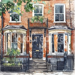 16 Britse huisontwerpen van hoge kwaliteit JPG, aquarel gevel, toegangsdeur, kaarten maken, Digitale print, Commercieel gebruik, Instant Download