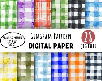 Watercolor Gingham Pattern Digital Papers: Seamless Picnic Check (Digital Download)