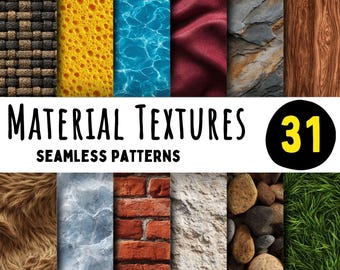 Seamless Texture Patterns: Wood, Metal, Stone - 31 PNG Designs (Digital Download