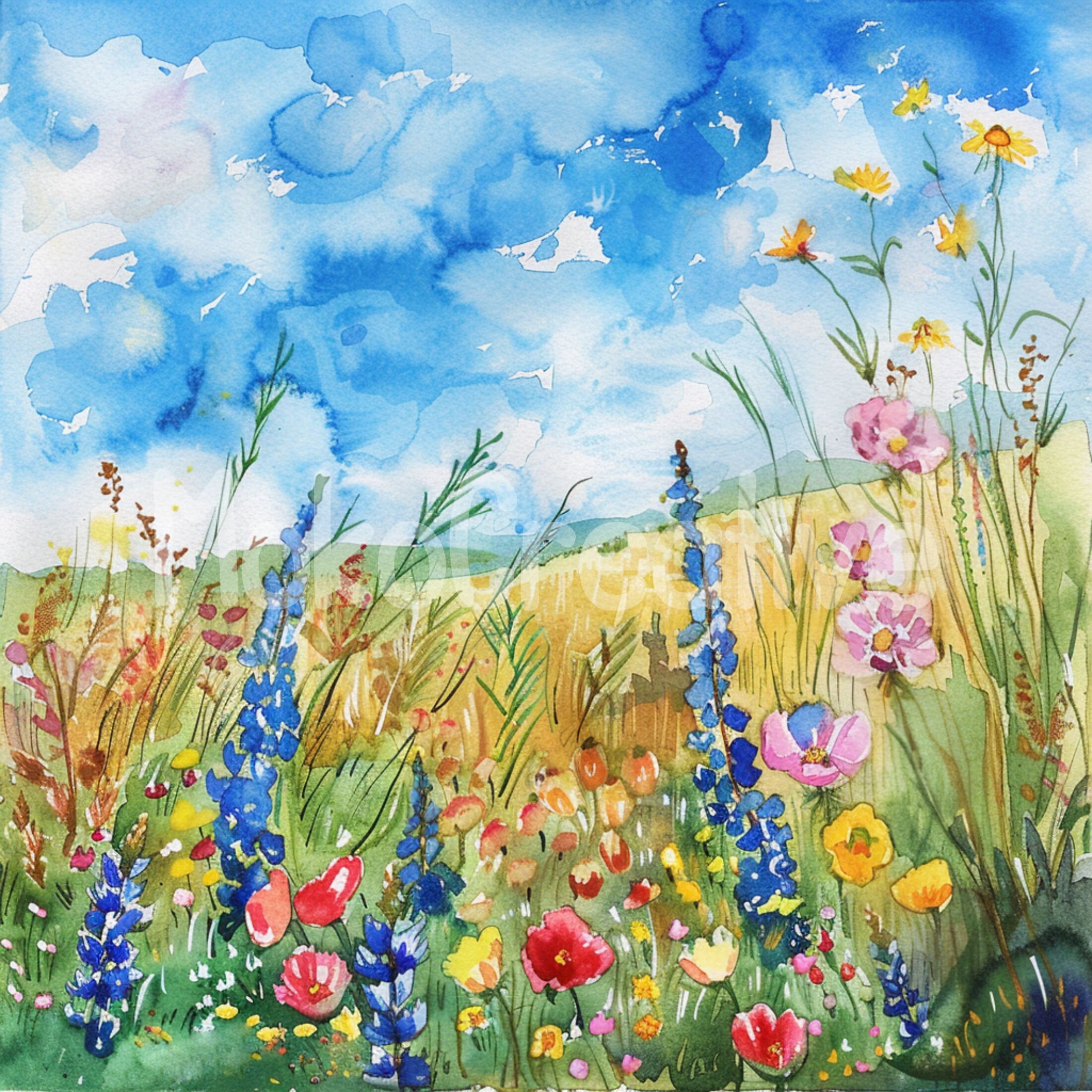Watercolor Wildflower Field Art: Summer Floral Print (digital Download ...