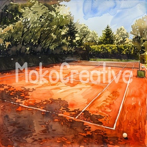 10 tennisbaanontwerpen van hoge kwaliteit, aquarel sportveld kunst aan de muur, kaarten maken, digitale print, direct downloaden voor commercieel gebruik