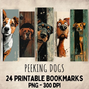 24 Peeking Dogs Bookmark Printable High Quality Watercolor Quirky Dog Caricature Card Making, Digital Print, Commercial Use Instant Download