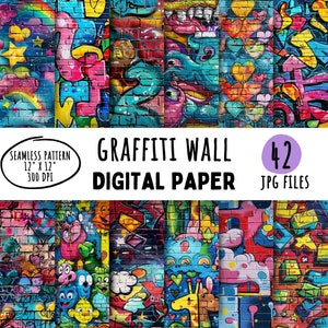 42 digitale graffitimuurpapier, Street Art naadloze kleurrijke achtergrond, patroon digitaal papierpakket, commercieel gebruik, Instant Download