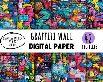 42 digitaal behang graffitimuur: street art-achtergronden (digitale download)
