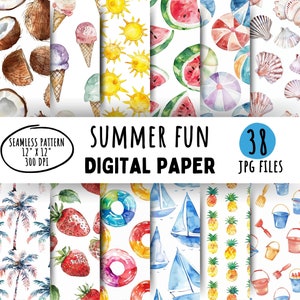 38 Sommer Spaß digitale Papiere, nahtlose Sommer Wasserball Muster, Blumen, Ananas Digital Paper Pack, kommerzielle Nutzung, Instant Download