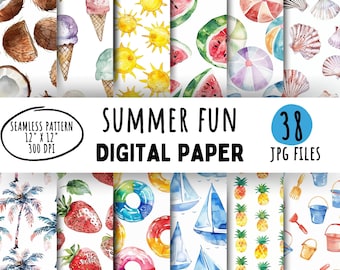 Summer Beach Digital Paper Pack: Seamless Patterns (Digital Download)
