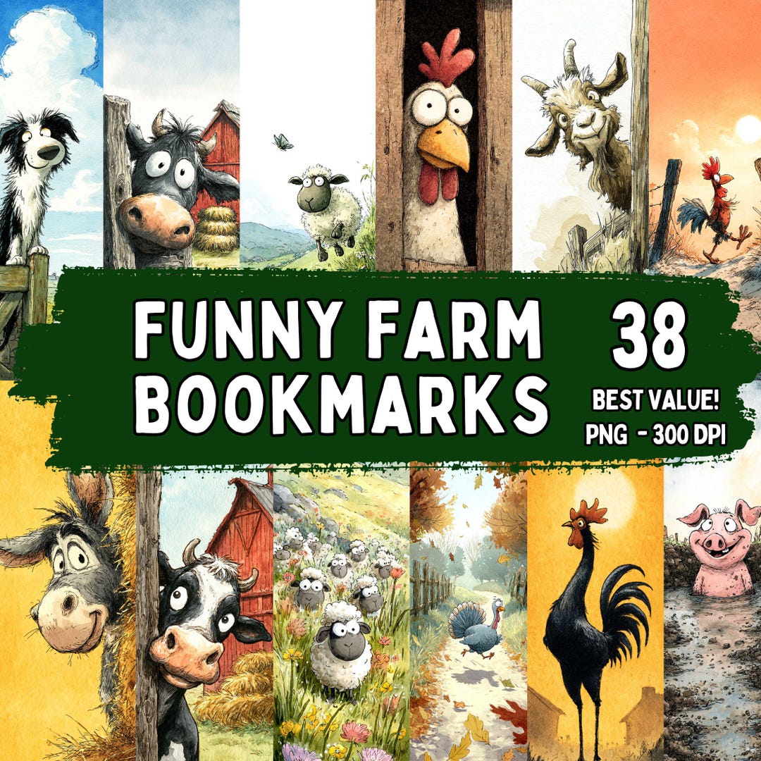 Funny Farm Bookmarks 38 PNG, Cartoon Farm Animals Bookmark Set - Etsy