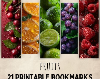 21 Fruits Bookmark Printables, High Quality Fresh Fruity Designs, Lemon, Berry, Card Making, Digital Print, Commercial Use Instant Download