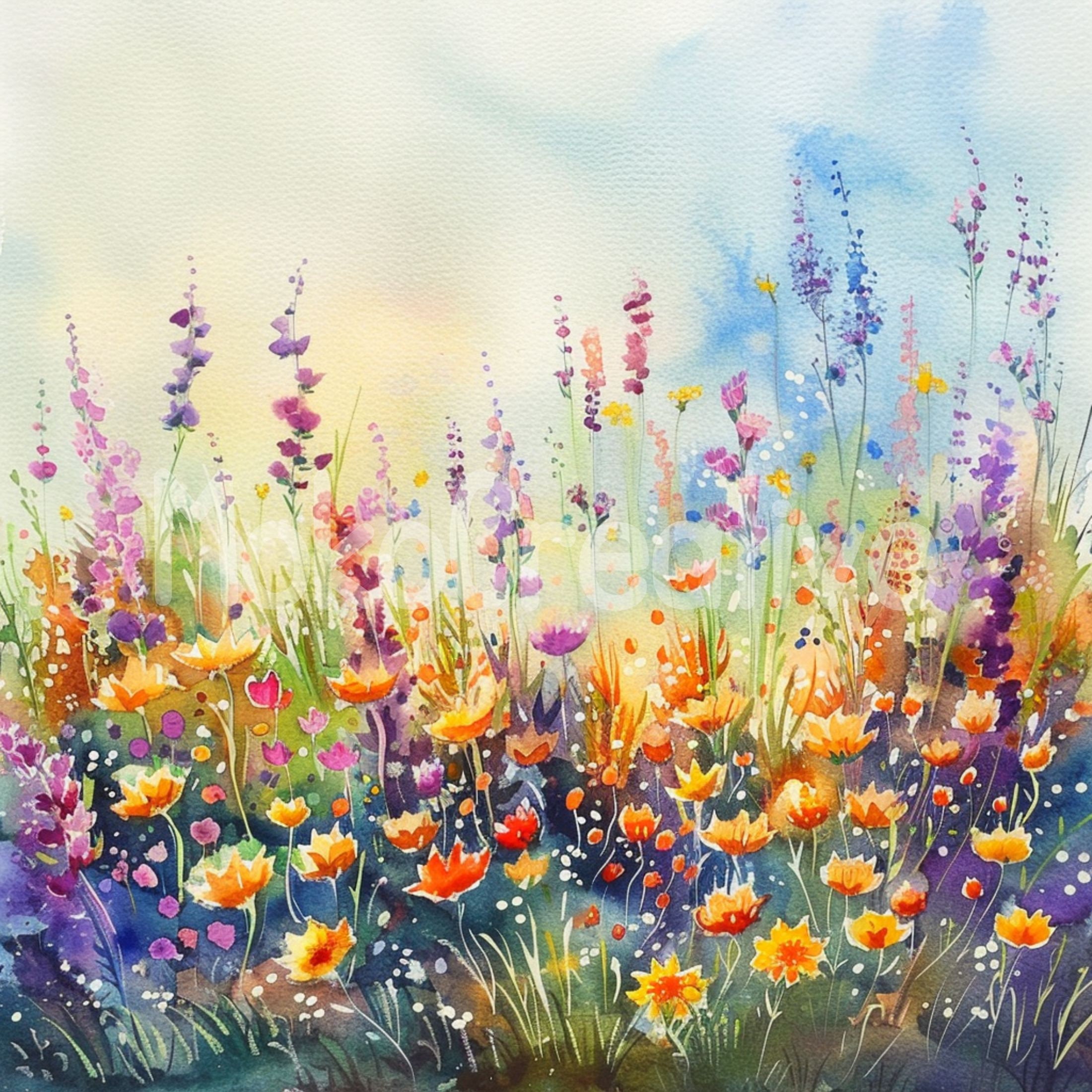 Watercolor Wildflower Field Art: Summer Floral Print (digital Download ...